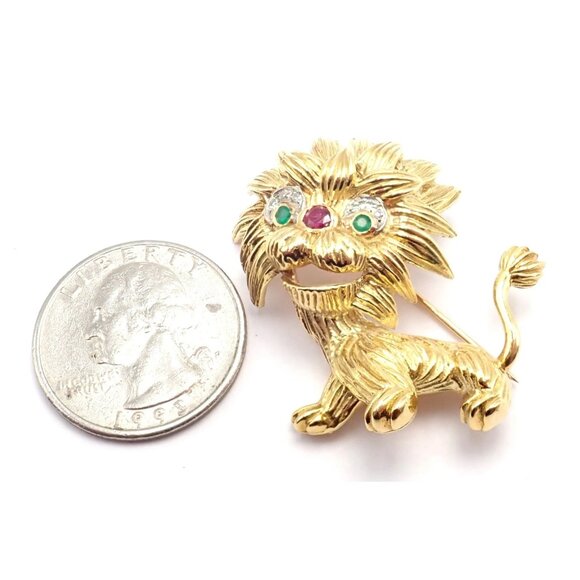 Authentic! Cartier Whimsical Dragon Lion 18k Yellow Gold Diamond Ruby Pin Brooch - Picture 5 of 14